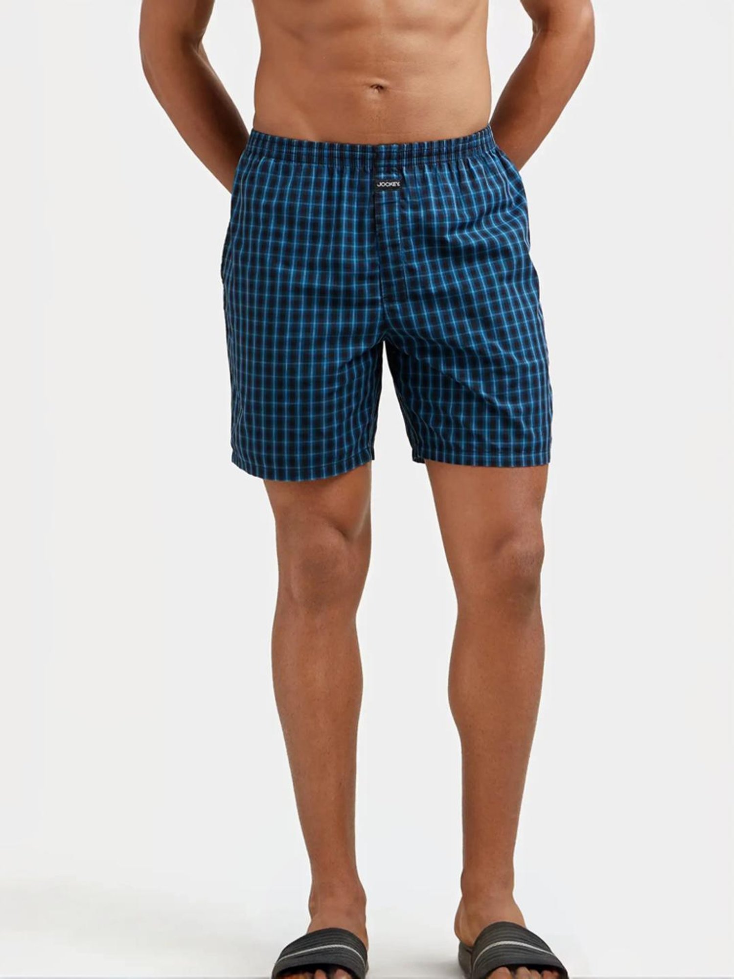 Jockey Blue & Black Regular Fit Check Boxer Shorts - Pack of 2