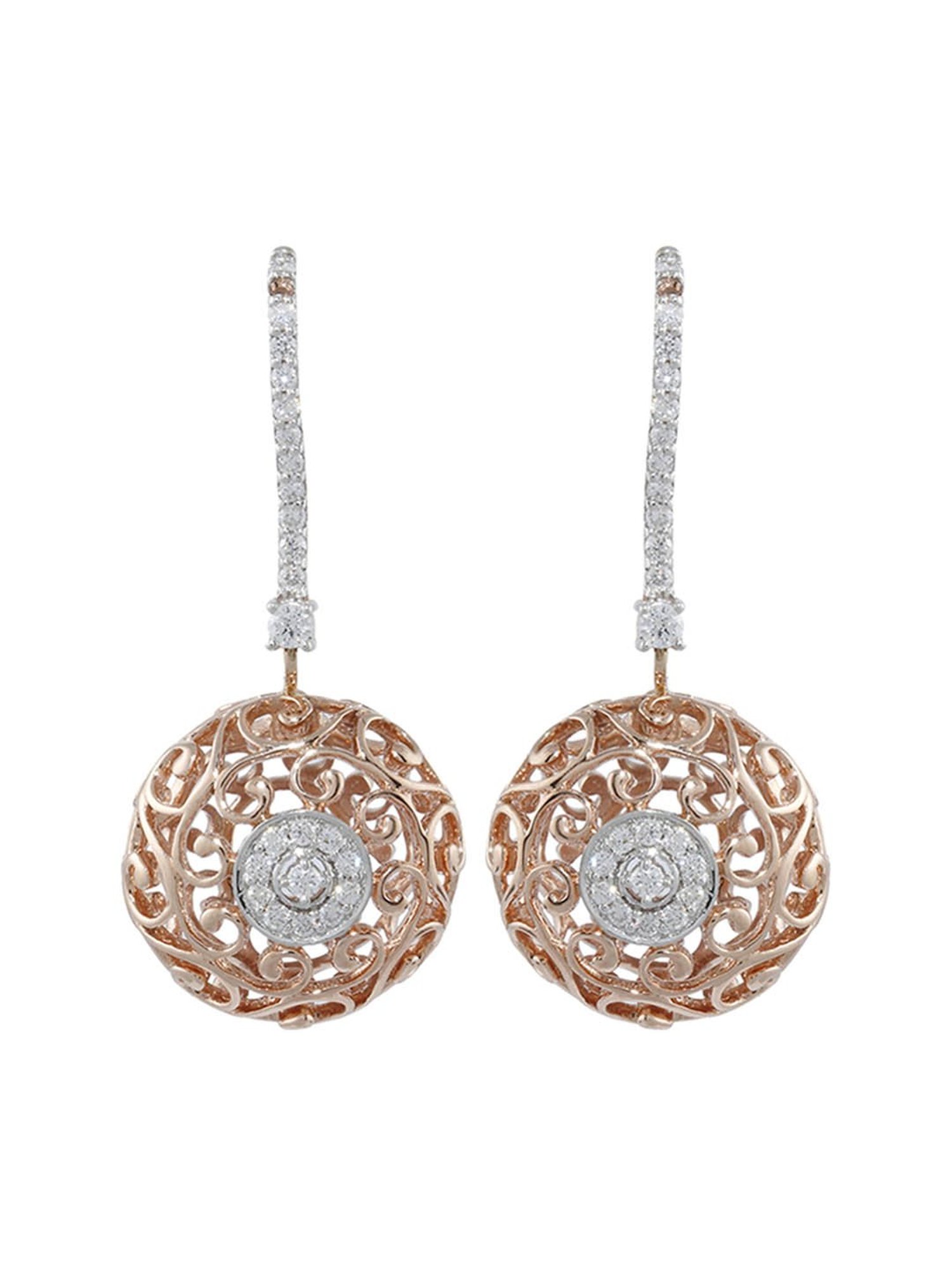 Waman Hari Pethe Jewellers 18k Rose Gold & Diamond Earrings