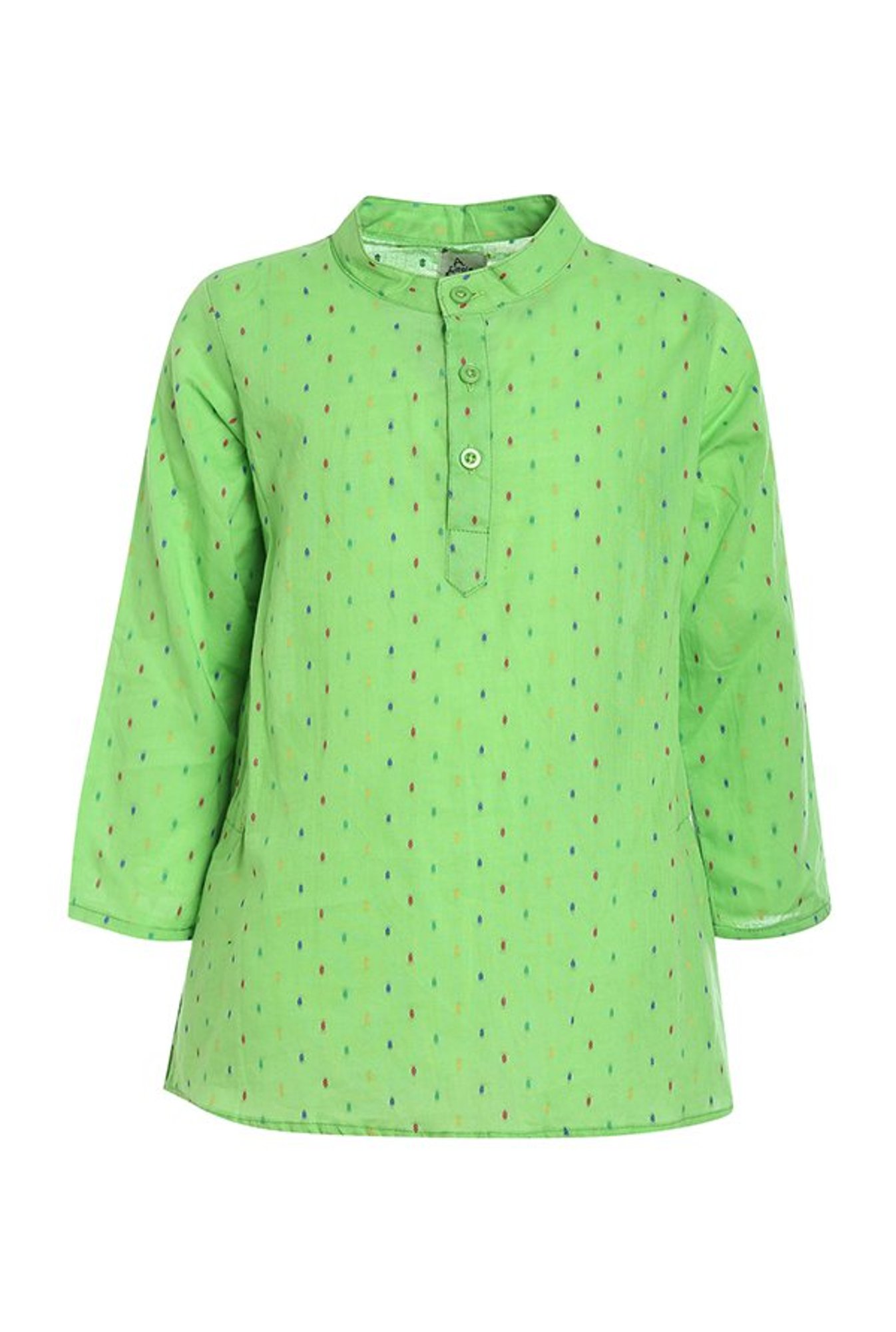 A Little Fable Kids Green & White Printed Kurta, Pyjama With Jacket