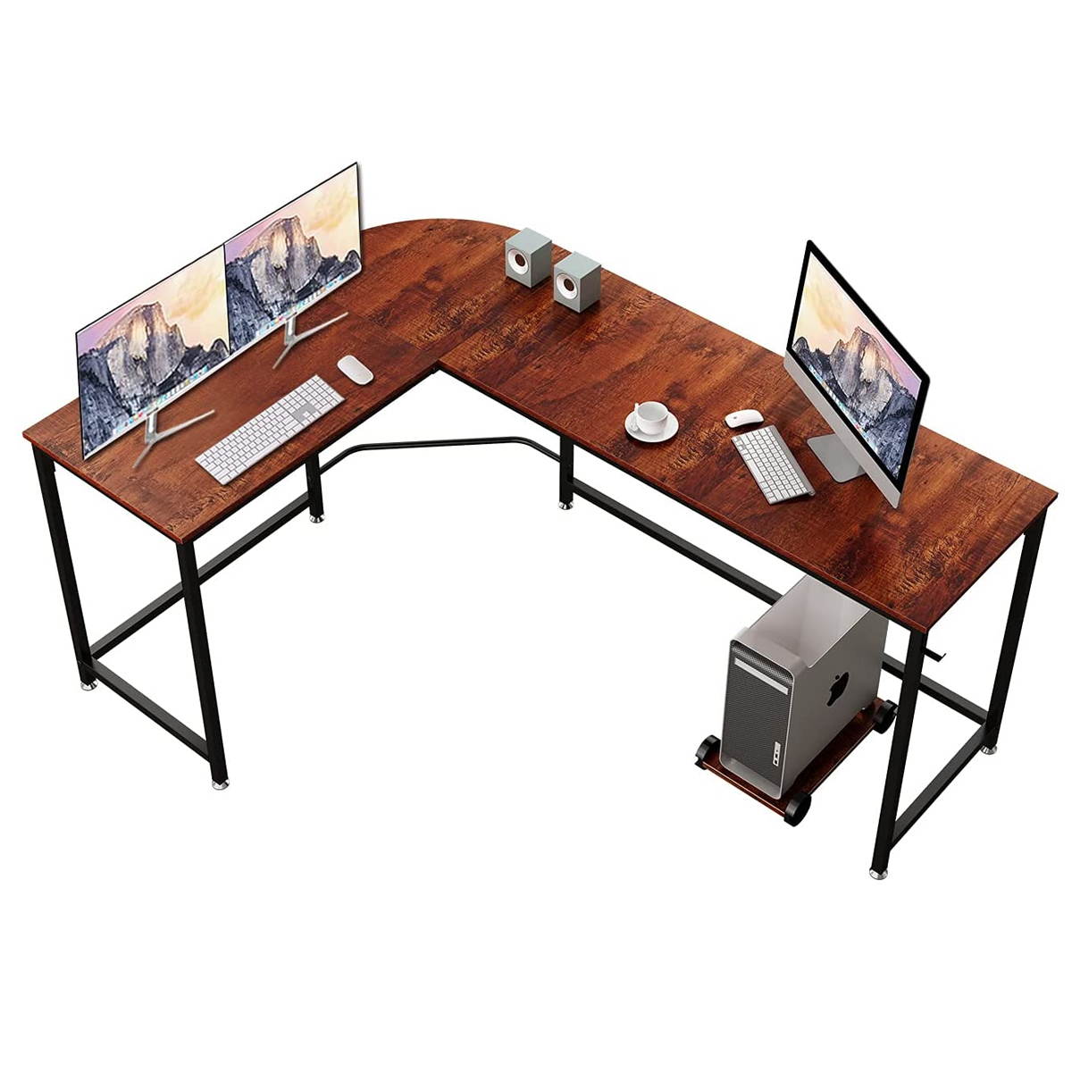 L-Shaped Computer Desk, 66-Inch Corner Desk for Study, with CPU stand Home Office Writing Workstation, Gaming Table, Space-Saving, Easy Assembly, Industrial Design, Sandalwood,GT172