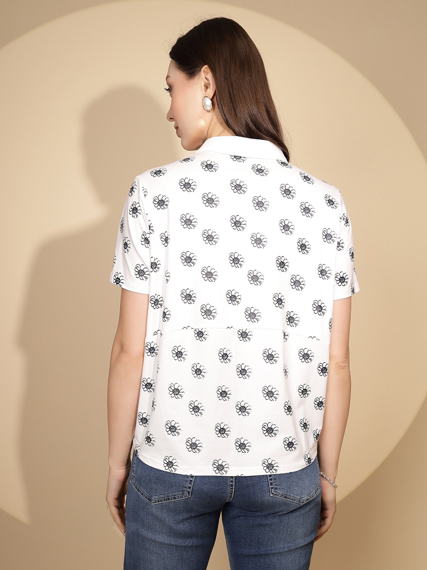 Global Republic White Floral Print Polo T-Shirt