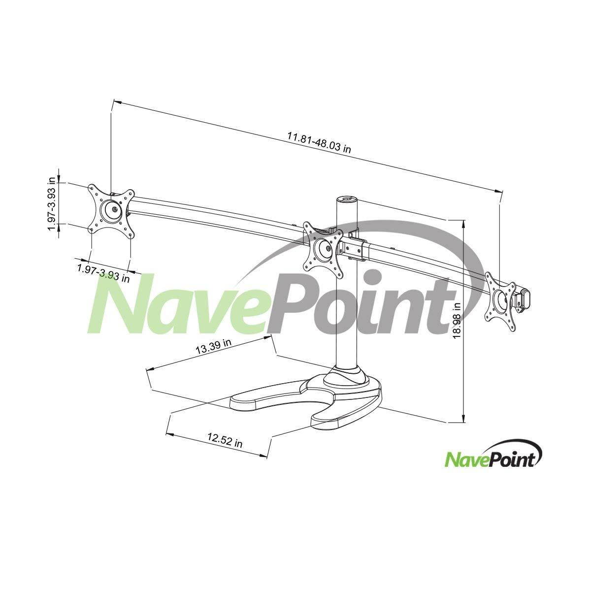 NavePoint Triple LCD Curved Monitor Mount Stand Free Standing With Adjustable Tilt Holds 3 Monitors Up To 24-Inches Black
