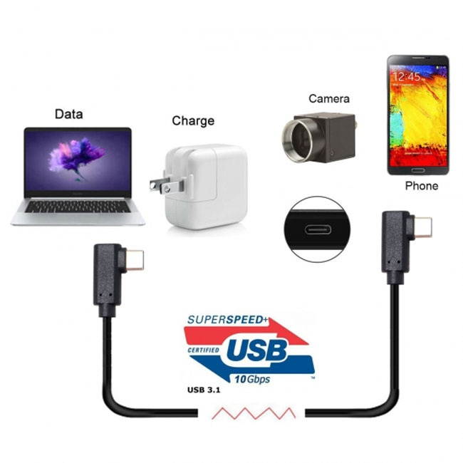 Xiwai 180cm USB-C Type-C to Type-C Cable Gen2 10Gbps 65W Dual 90 Degree Left Right Angled Type