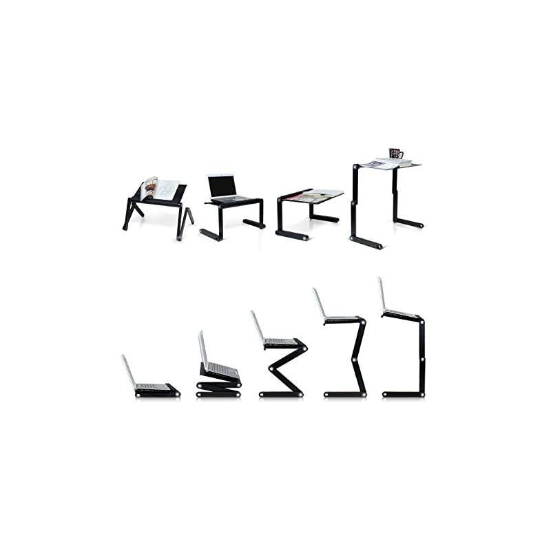 Table Stand Adjustable Riser: Portable with Mouse Pad Fully Ergonomic Mount Ultrabook MacBook Gaming Notebook Light Weight Aluminum Black Bed Tray Desk Book Fans Up to 17 inch