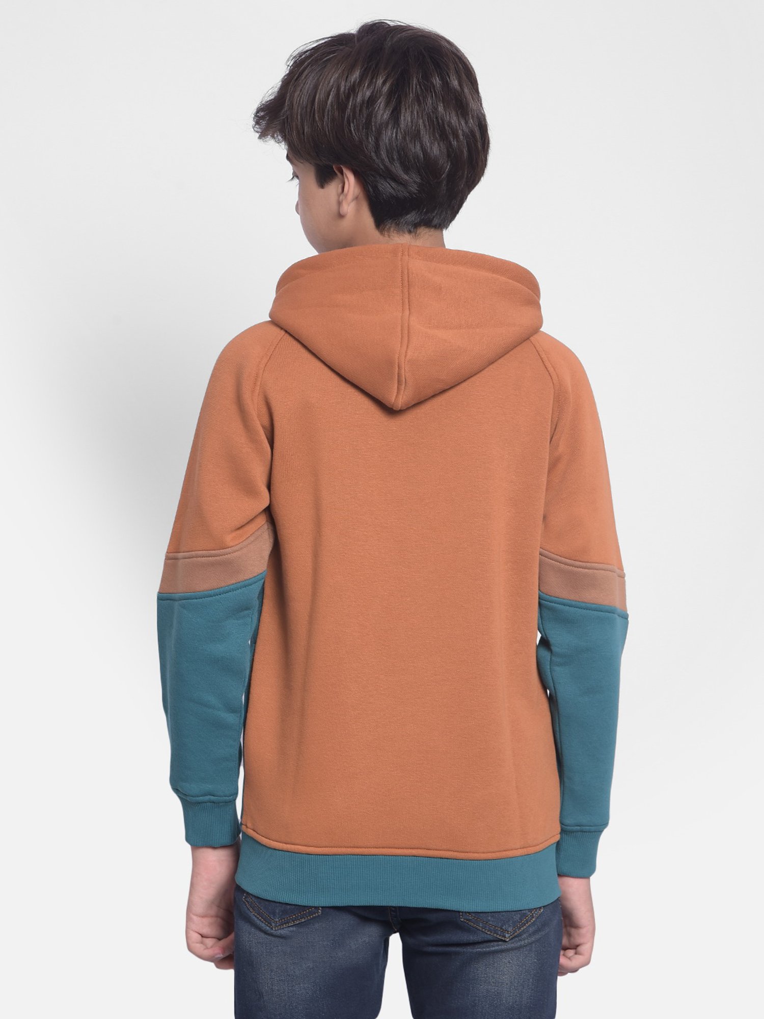 Crimsoune Club Kids Orange & Teal Color Block Full Sleeves Sweatshirt