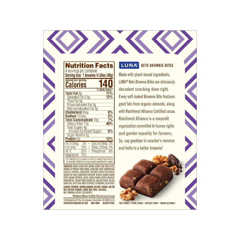 Luna Keto Brownie Bites Walnut Fudge - 4pk