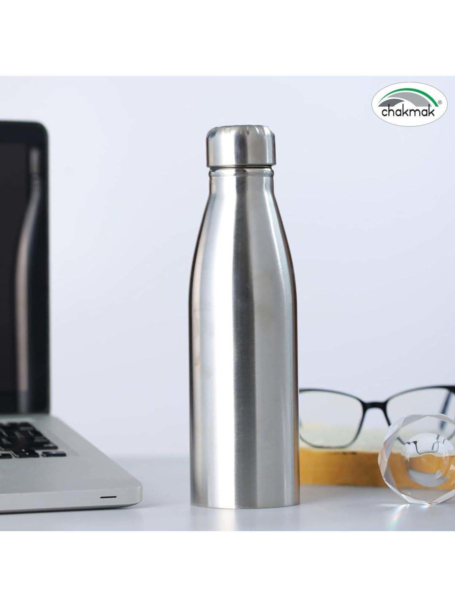 Chakmak Silver Stainless Steel Water Bottle - Set of 2