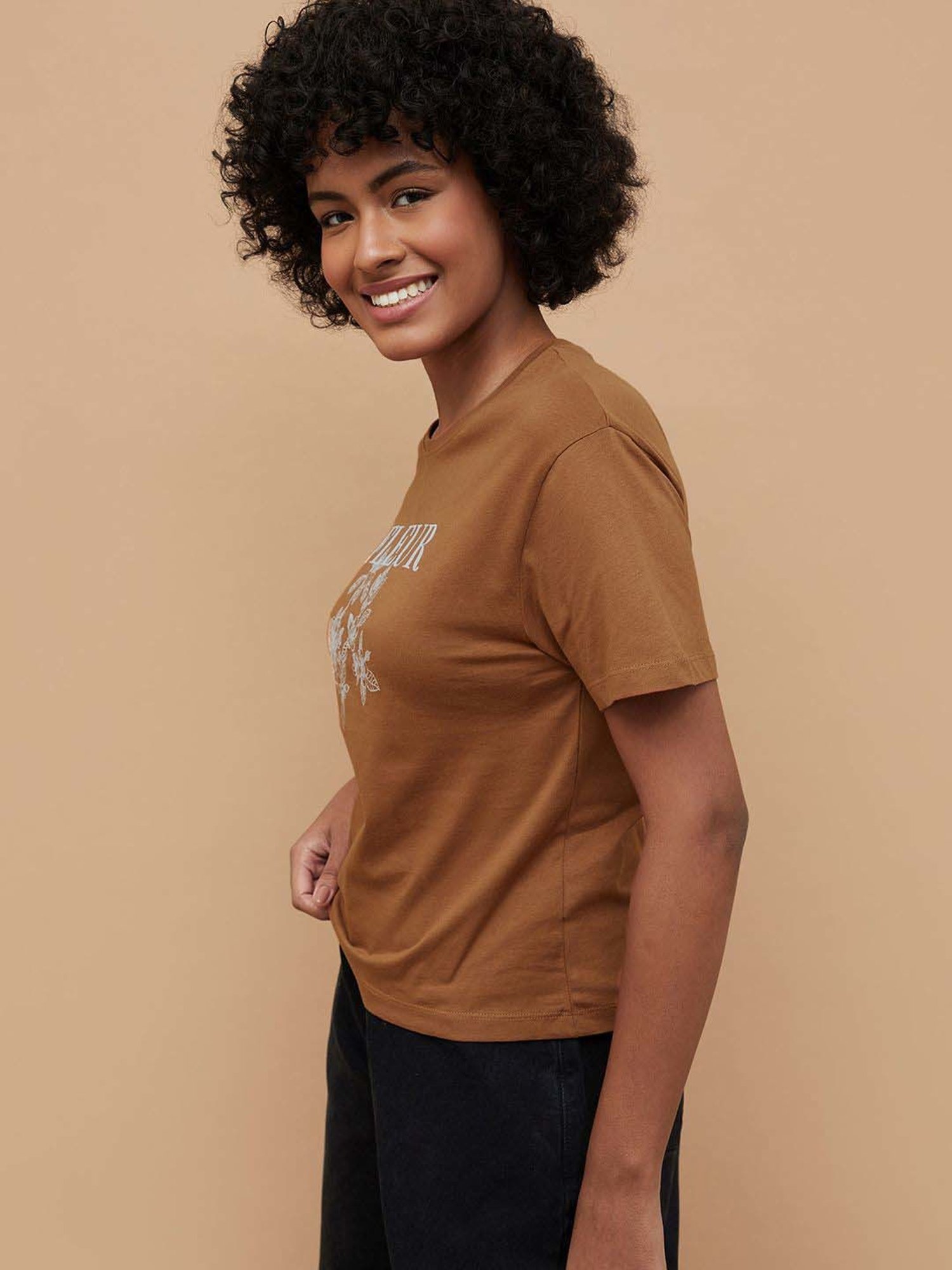 Fame Forever by Lifestyle Brown Cotton Printed T-Shirt