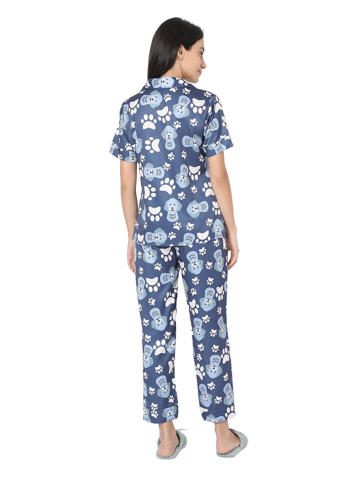 Smarty Pants Blue Satin Animal Print Shirt With Pyjamas