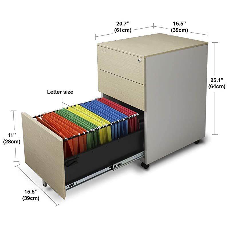 FC-103LW Modern Soho Design 3-Drawer Metal Mobile File Cabinet with Lock Key/Fully Assembled, White/Light Wenge