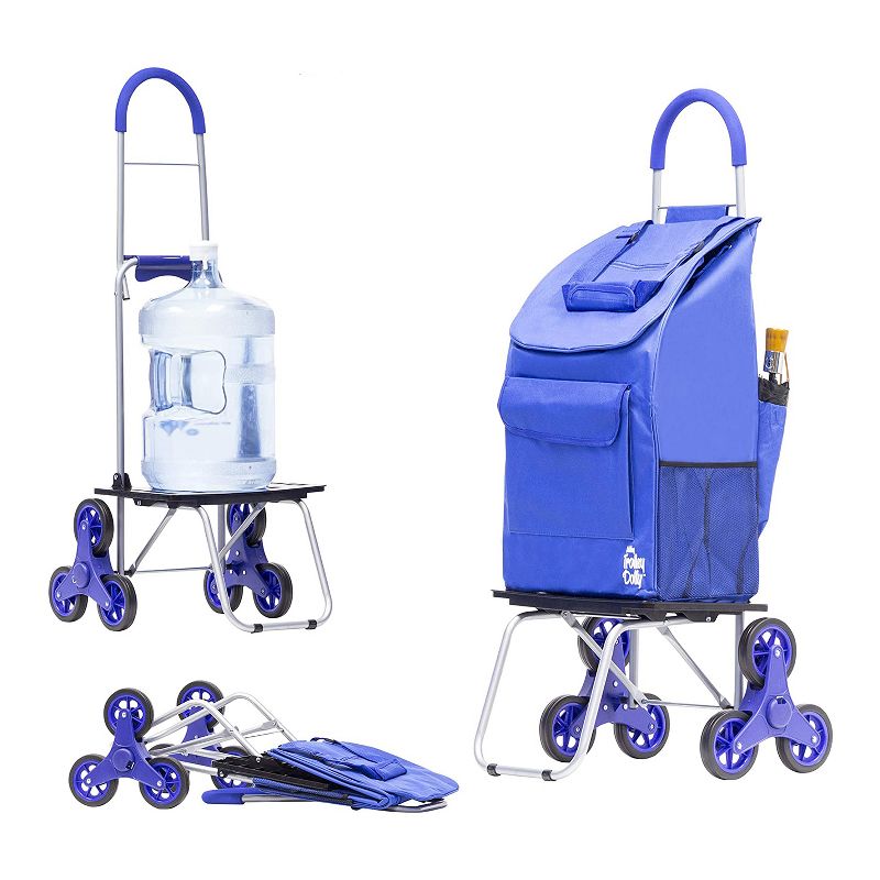 dbest products Stair Climber Bigger Foldable Collapsible Grocery Shopping Cart Utility Wagon Trolley Dolly with 6 Wheels, Blue
