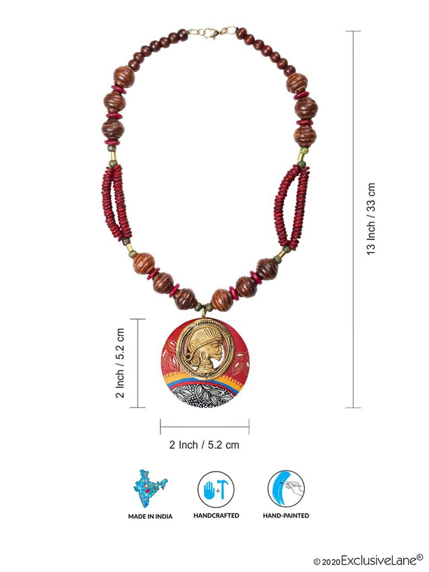 ExclusiveLane Tribal Dhokra Maroon Wood & Brass Necklace Handmade in Dhokra Art