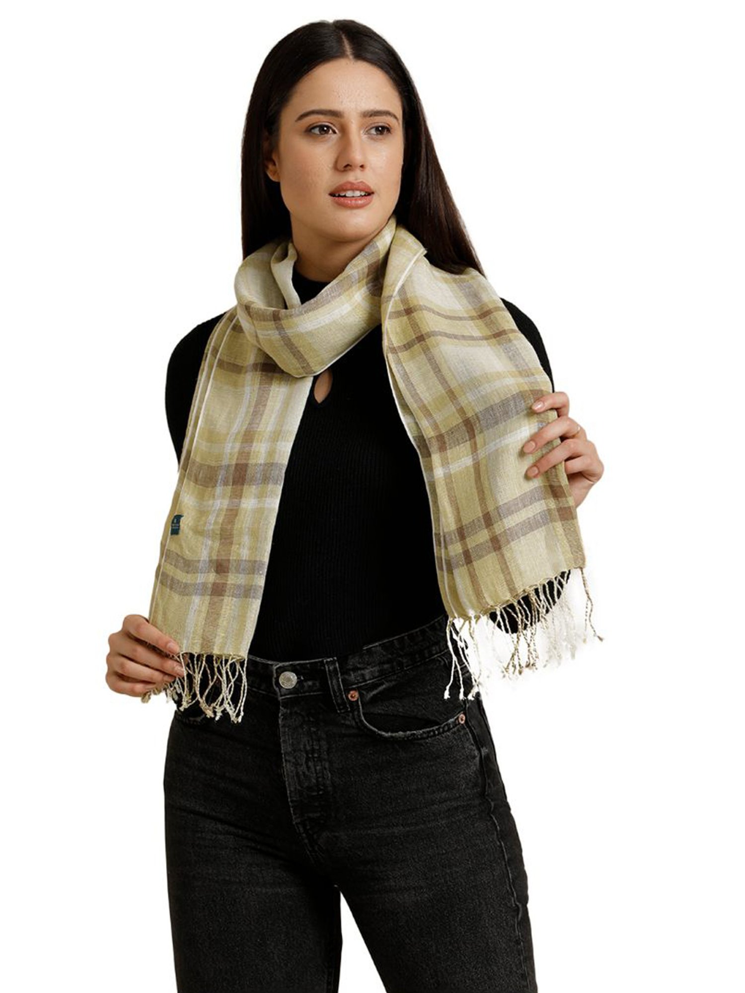 Linen Club Brown Checks Pure Linen Stole