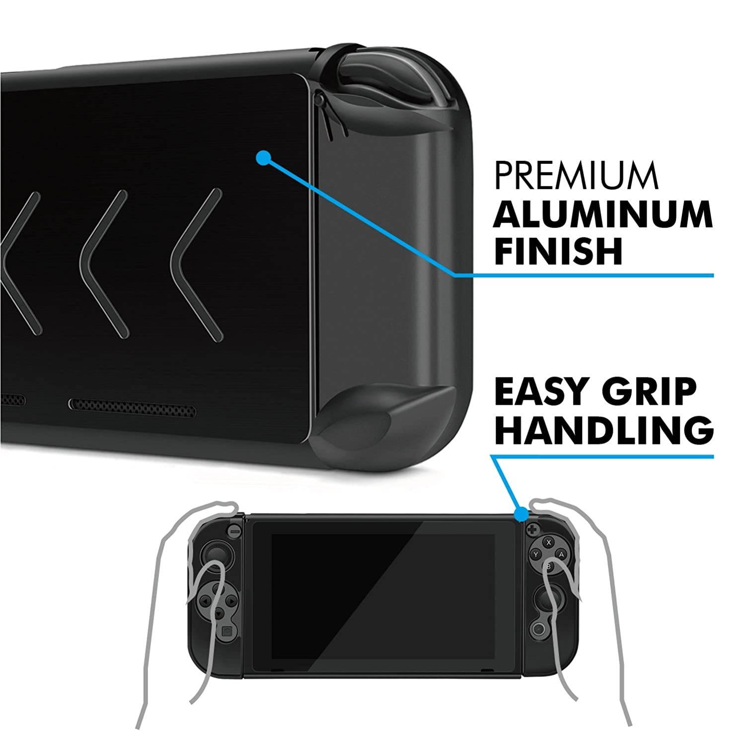 TNP Nintendo Switch Case Cover for Console & Joy-Con Controller - Travel Friendly Aluminum Alloy Hard Shell Protector, Anti-Scratch Shockproof Protective Nintendo Switch Accessories (Black)