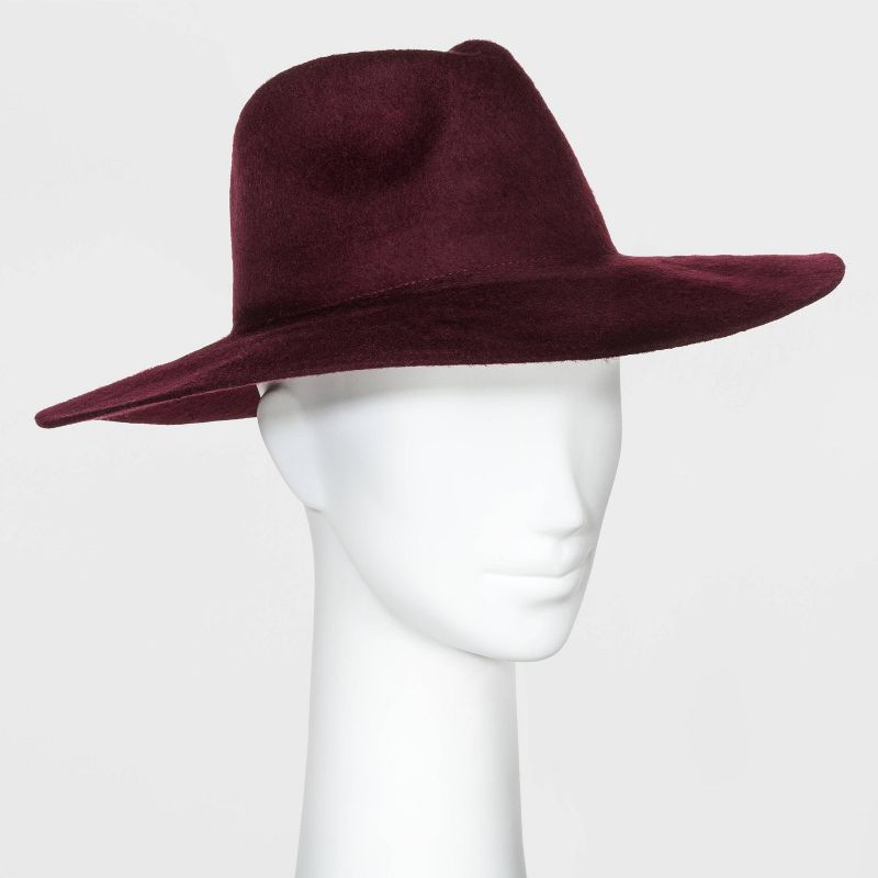 Women's Brushed Wide Brim Felt Fedora Floppy Hat - A New Day™ Burgundy One Size