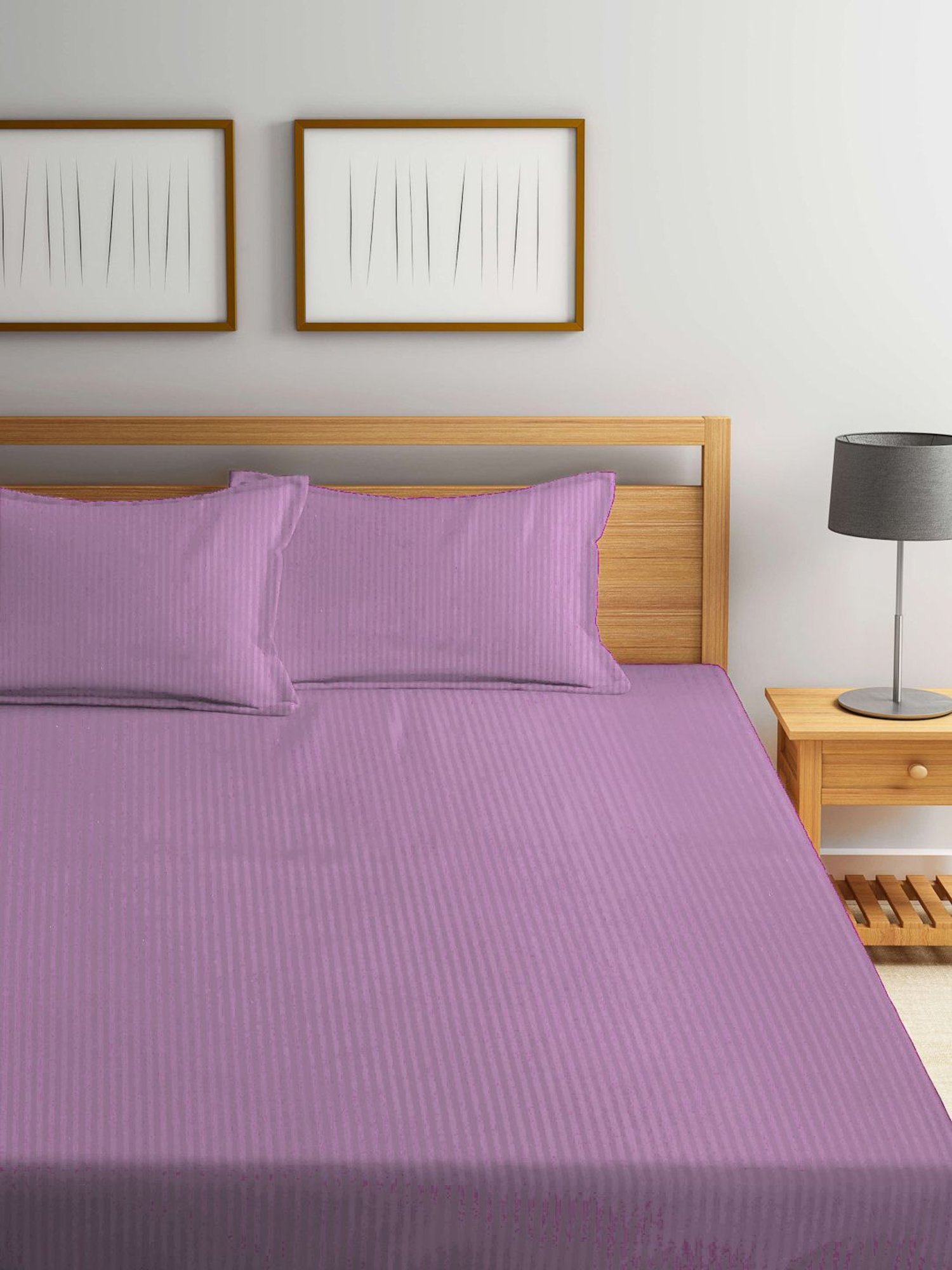 Klotthe Stripes Pink 210 TC Cotton Blend King Size Bed Sheet with 2 Pillow Covers