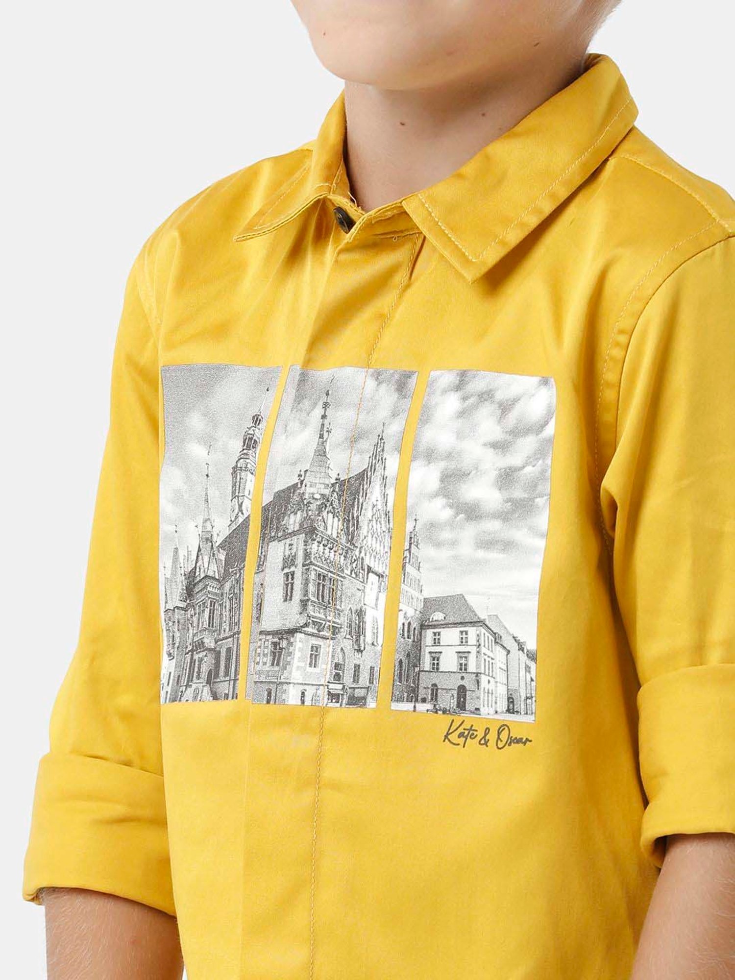Kate & Oscar Kids Yellow & White Printed Full Sleeves Shirt