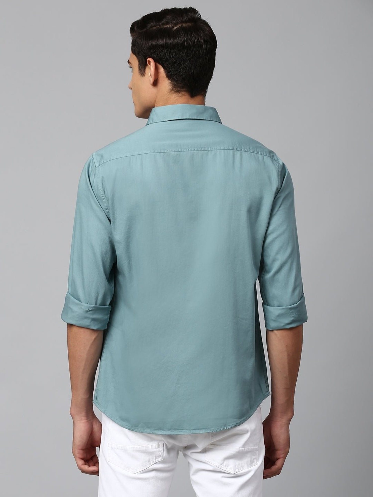 Dennis Lingo Dusty Teal Cotton Slim Fit Shirt