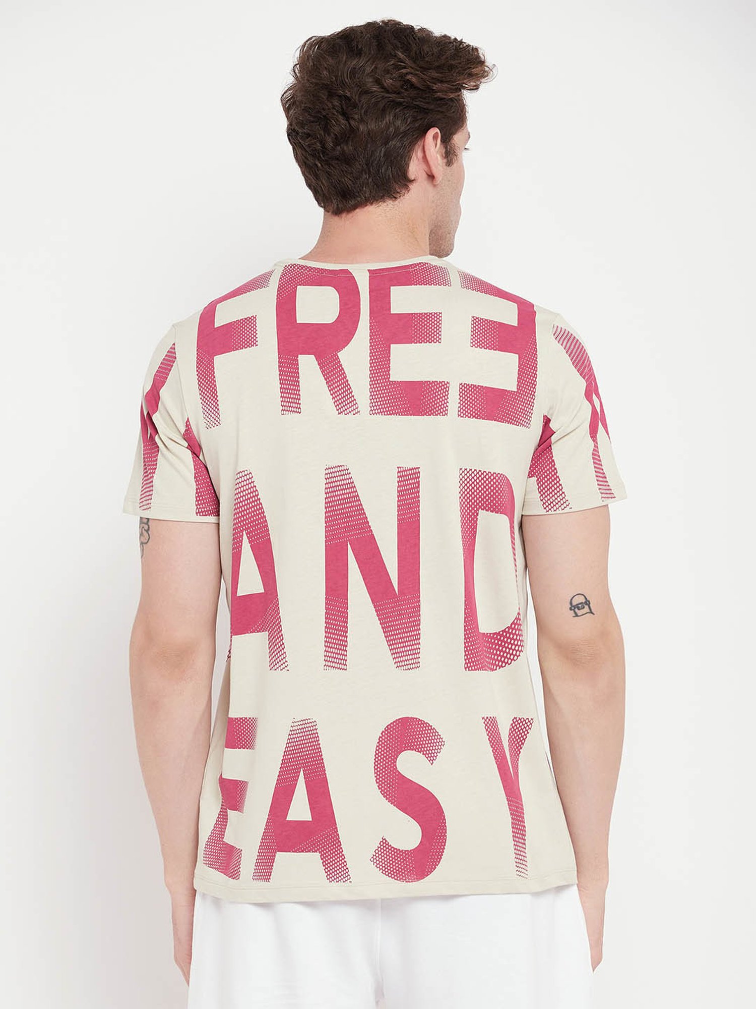 EDRIO Beige Regular Fit Printed T-Shirt