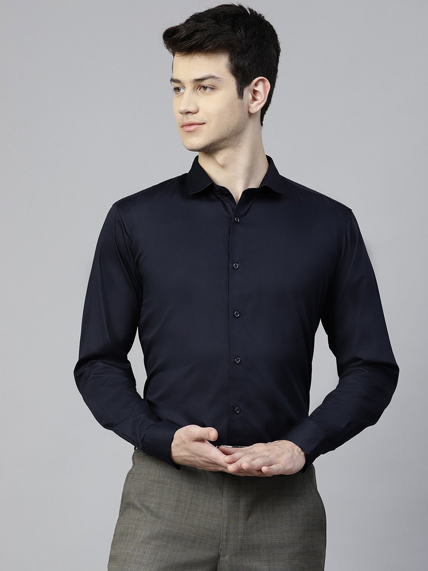 ManQ Navy Blue Slim Fit Shirt