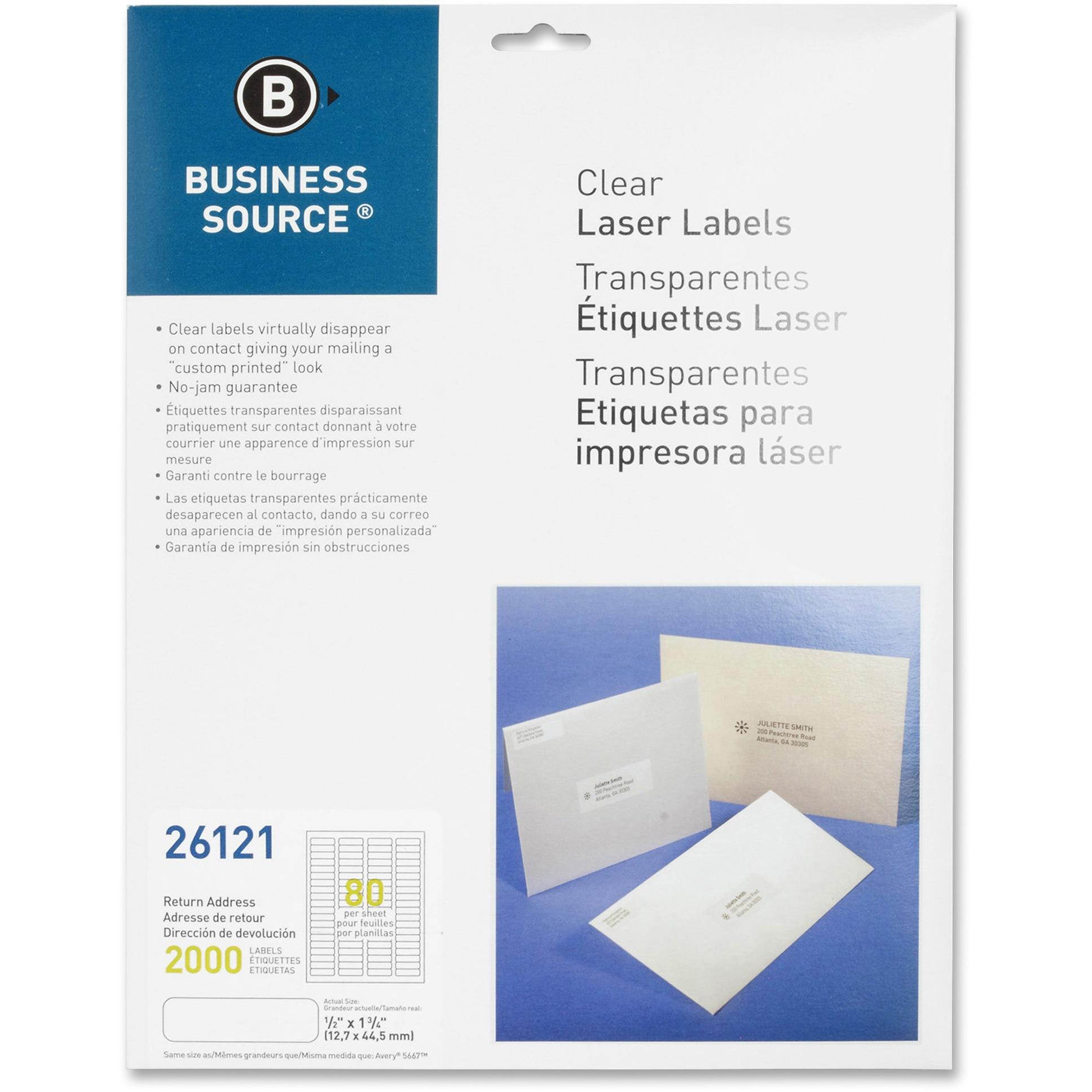 Business Source Laser Labels Return Address 1/2"x1-3/4" 2000/PK Clear 26121