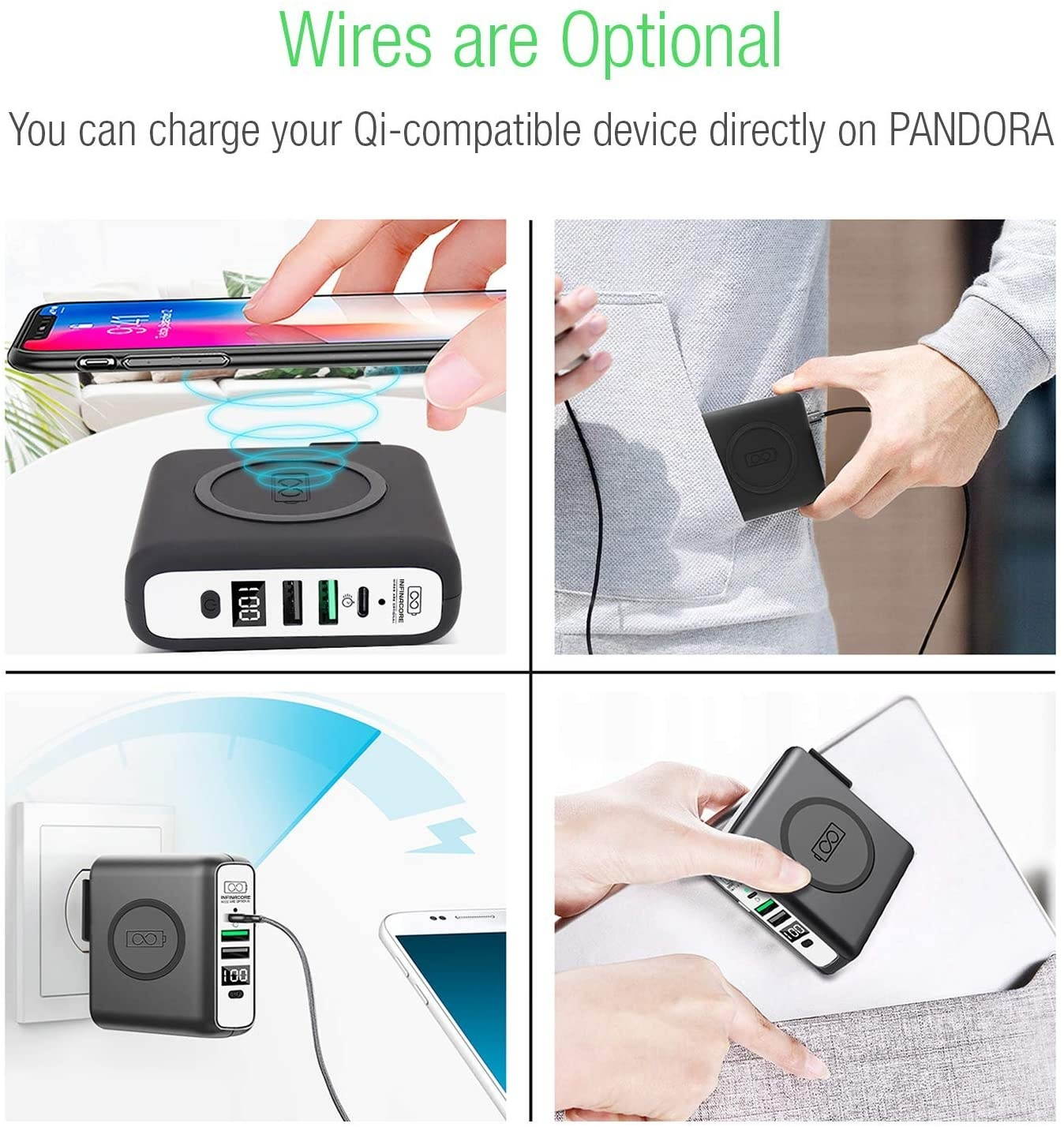 INFINACORE Pandora Portable Power Bank Charger (P3) Global Wireless Charger usb type c wall charger usb c battery pack power delivery Fast Charge Phone Laptop Charger Travel with LED Display (Black)