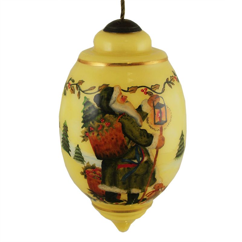 NeQwa 7" "Santa's Journey" Hand-Painted Blown Glass Christmas Ornament - Yellow/Green