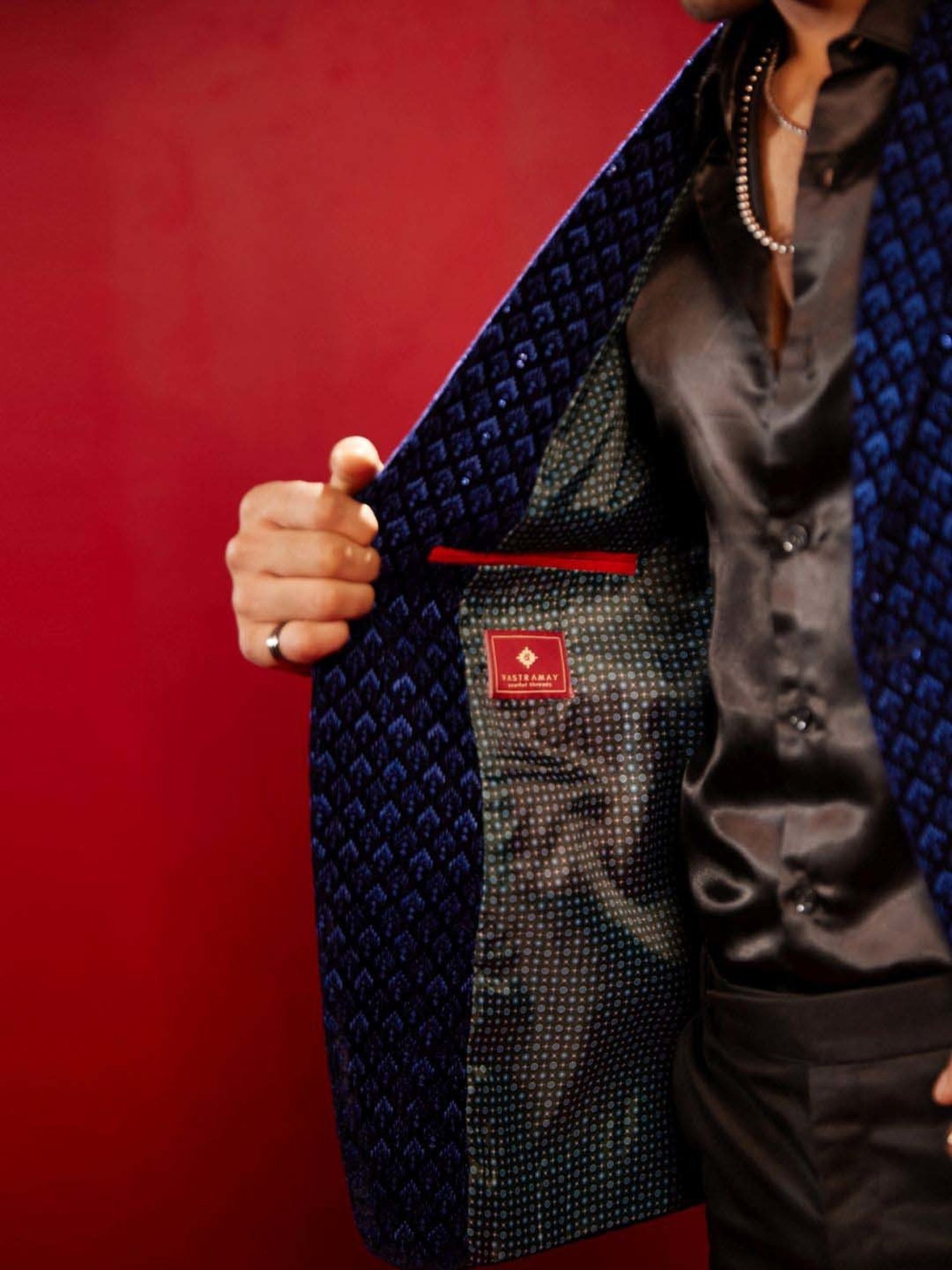 Vastramay Blue Regular Fit Embroidered Blazer