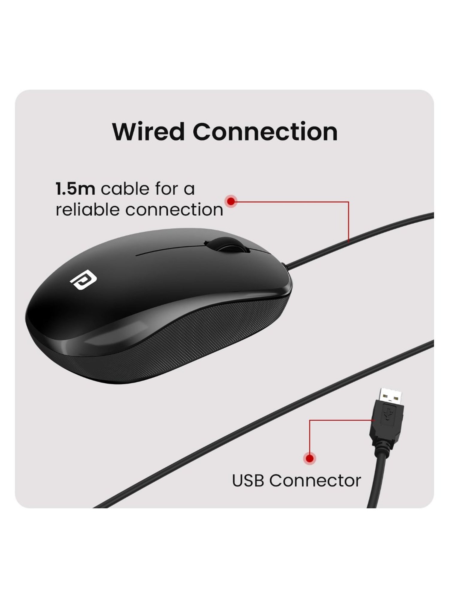 Portronics Toad 102 Wired Mouse with 3 Buttons & Clickable Scroll Wheel & 1.5m Long Cable (Black)