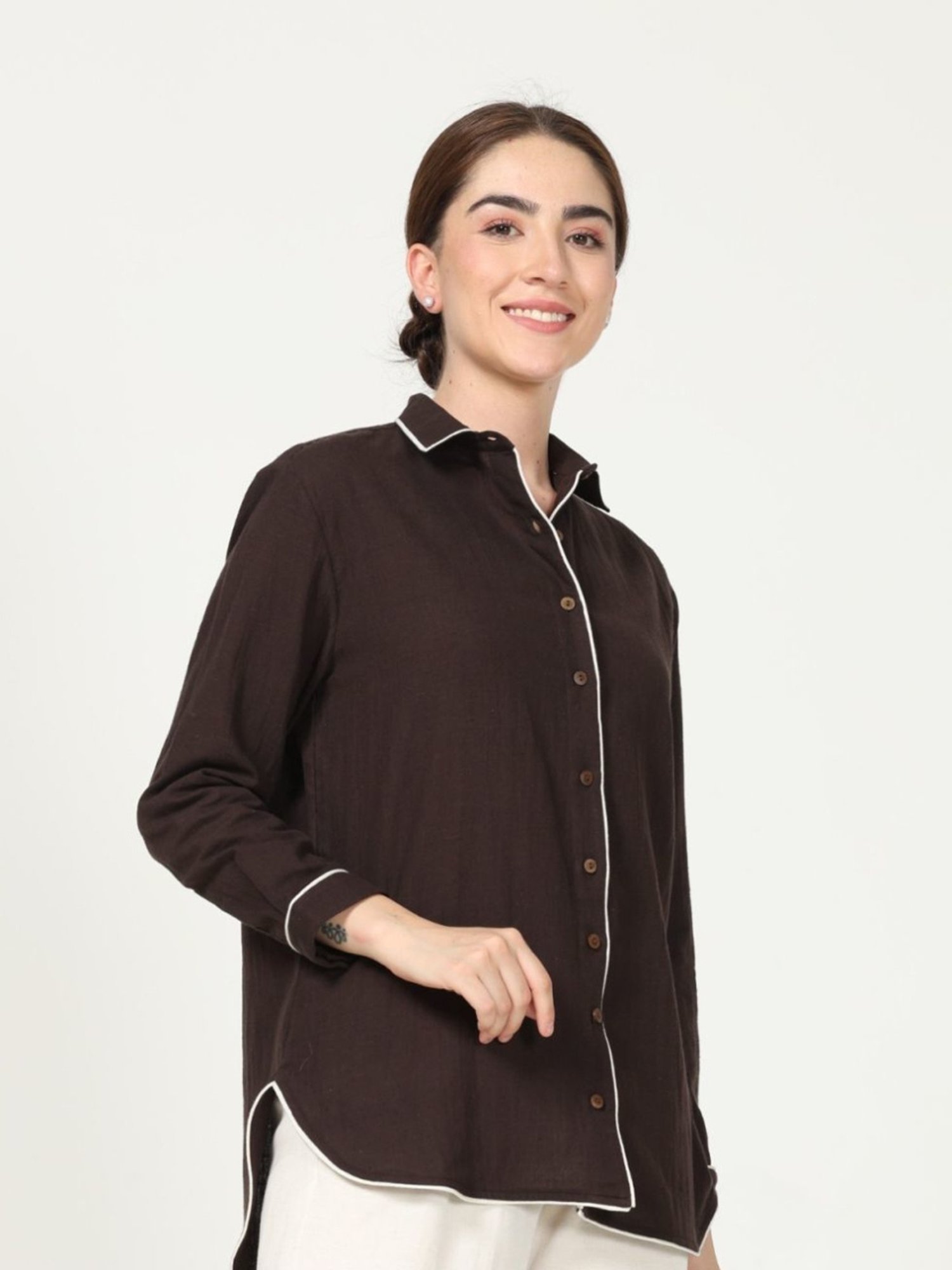 Saltpetre Classic Coffee Brown Shirt with piping in Organic Cotton