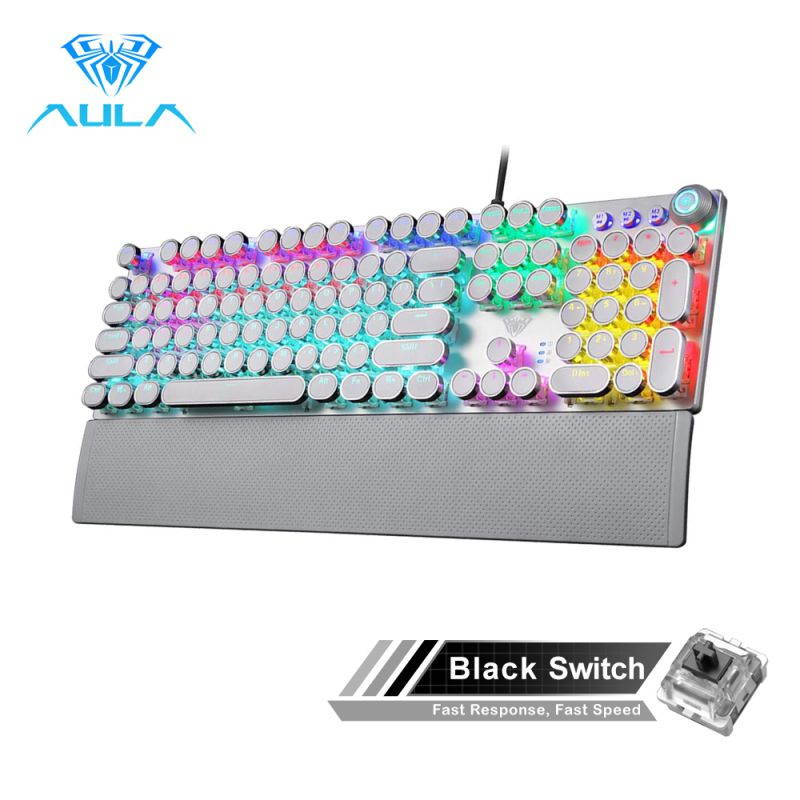 AULA Gaming Mechanical Keyboard Retro Square Glowing Keycaps Backlit USB Wired 104 Anti-ghosting Gaming Keyboard for PC laptop
