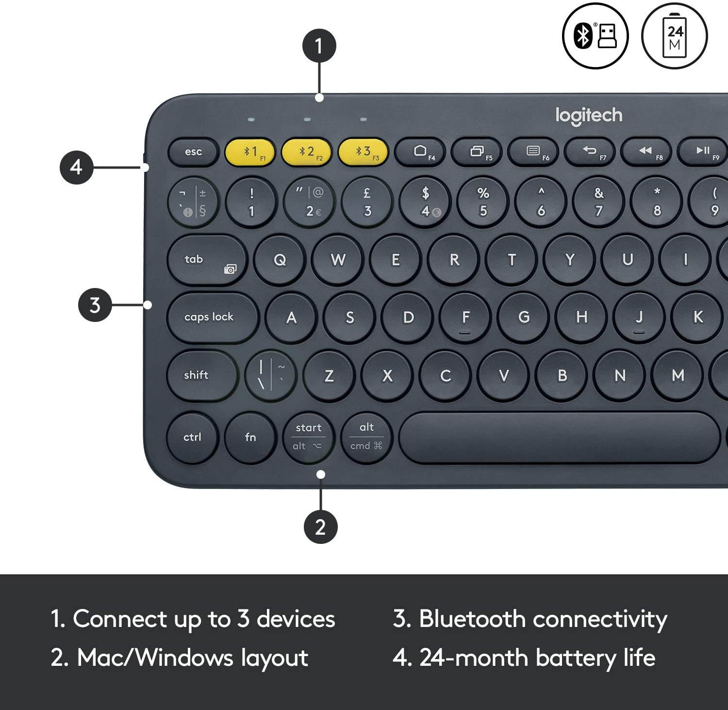 Logitech K380 + M355 Wireless Keyboard and Mouse Combo-Slim portable design quiet clicks long battery life Bluetooth connectivity multi device with Easy-Switch for Mac Chrome OS Windows-Graphite