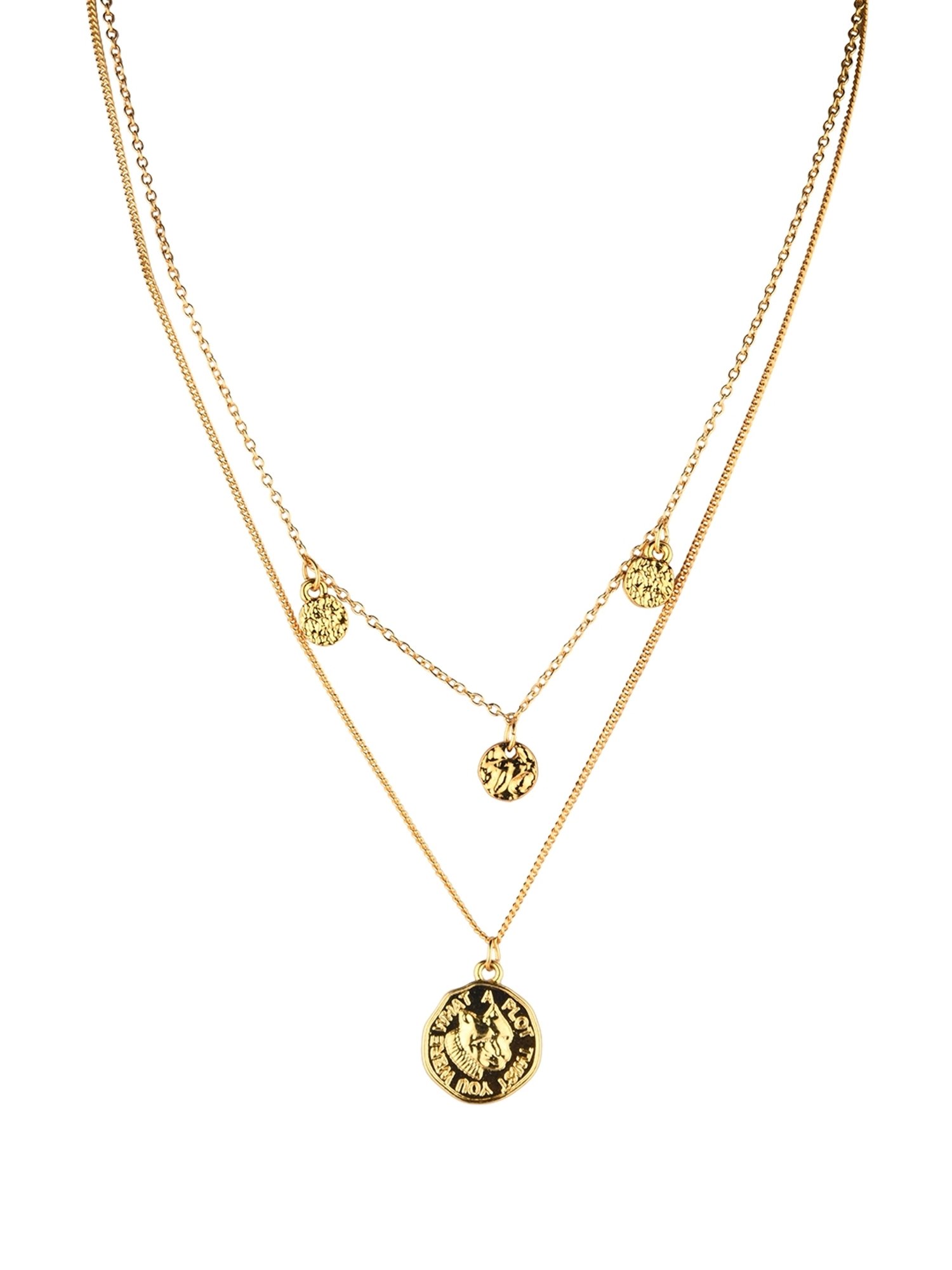 Lilly & Sparkle Gold Toned Two-Layered Necklace with Textured Coin Pendant