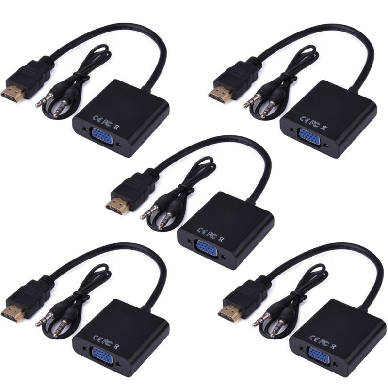 5 Pack HDMI to VGA  Moread Gold-Plated HDMI to VGA Adapter (Male to Female) for Computer, Desktop, Laptop, PC, Monitor, Projector, HDTV, Chromebook, Raspberry Pi, Roku, Xbox and More - Black