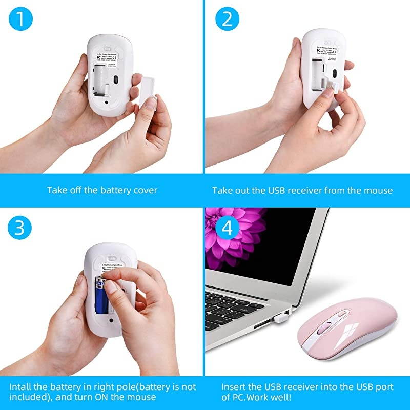 Wireless Computer Mouse  24G Slim Cordless Mouse Less Noise for Laptop Ergonomic Optical with Nano Receiver USB Mouse for Laptop Deskbtop MacBook BAT Bright Pink