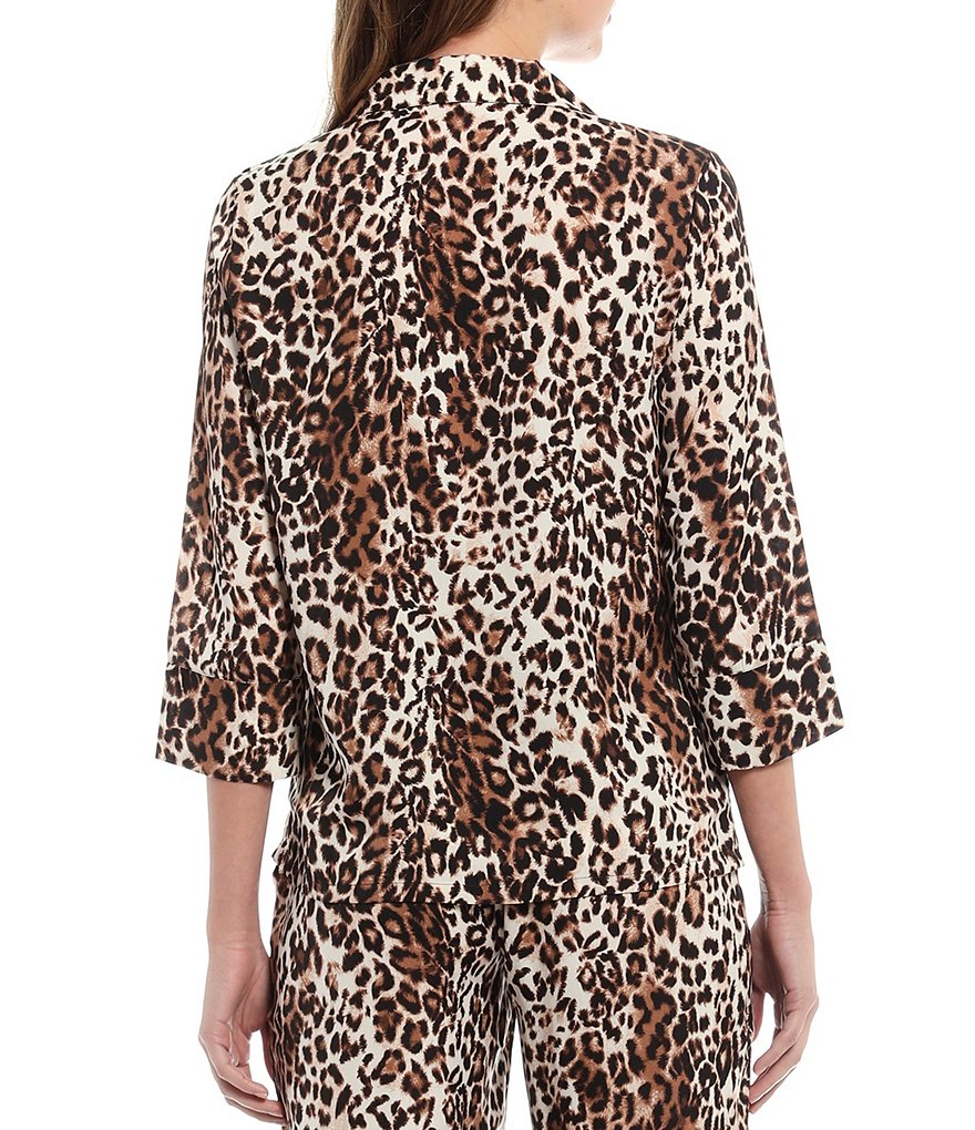 VAN WINKLE & CO. Leopard Print Satin Button Front Coordinating Sleep Top