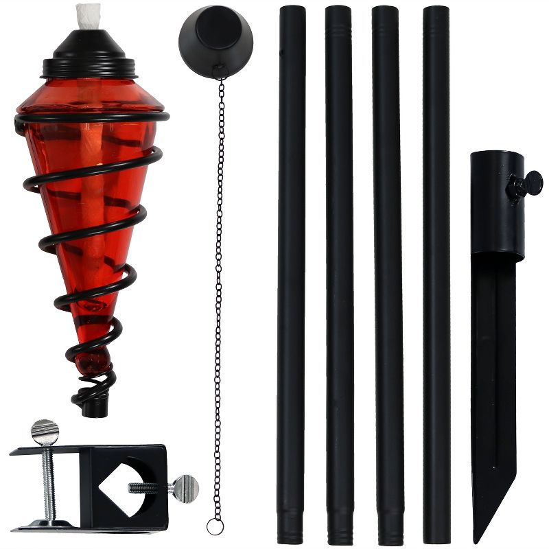Sunnydaze Outdoor Adjustable Height Glass and Metal Swirl Patio and Lawn Citronella Torch Set - Red - 2pk