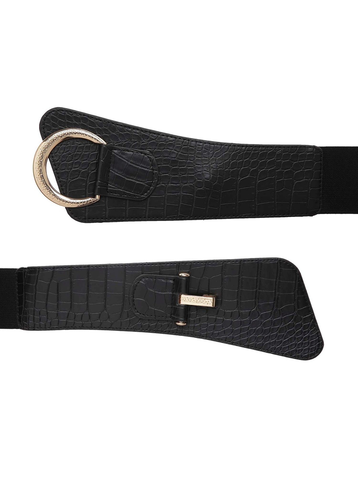 Crusset Black Leather Solid Waist Belt for Women