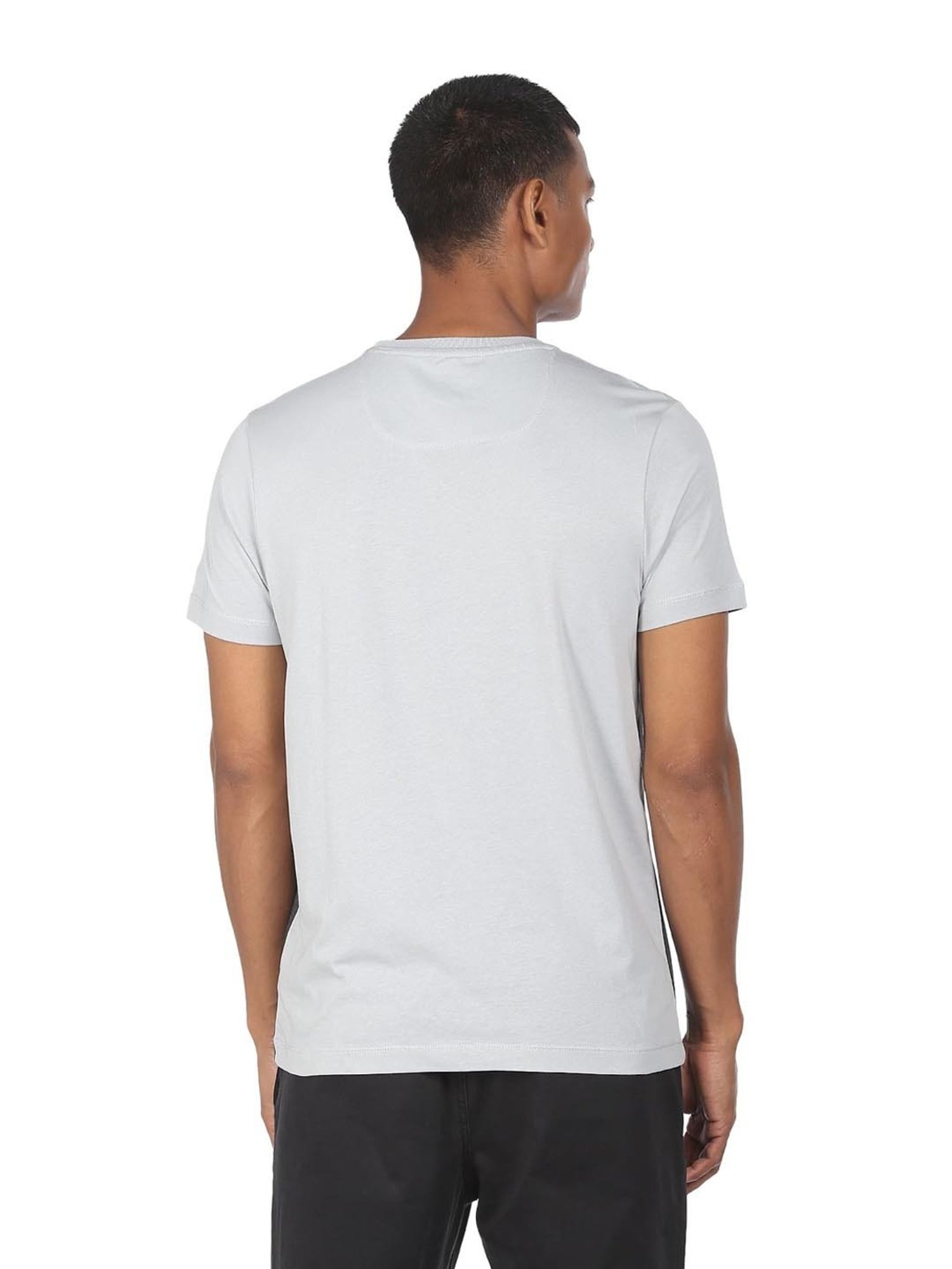 Arrow New York Grey Cotton Regular Fit Colour Block T-Shirt