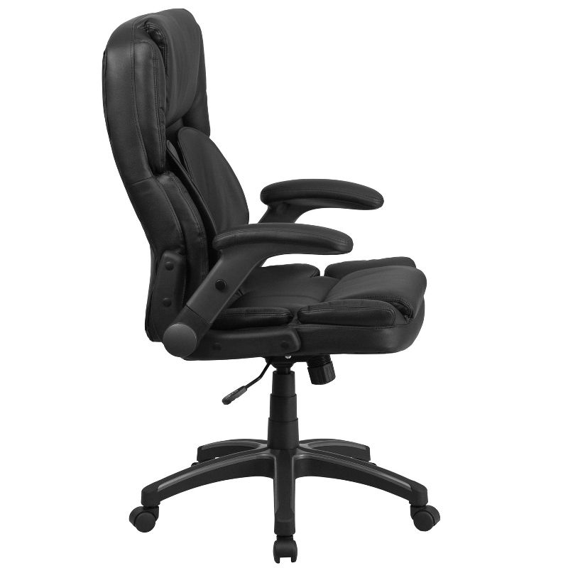 Extreme Comfort High Back Leather Executive Swivel Ergonomic Office Chair with Flip Up Arms Black - Riverstone Furniture
