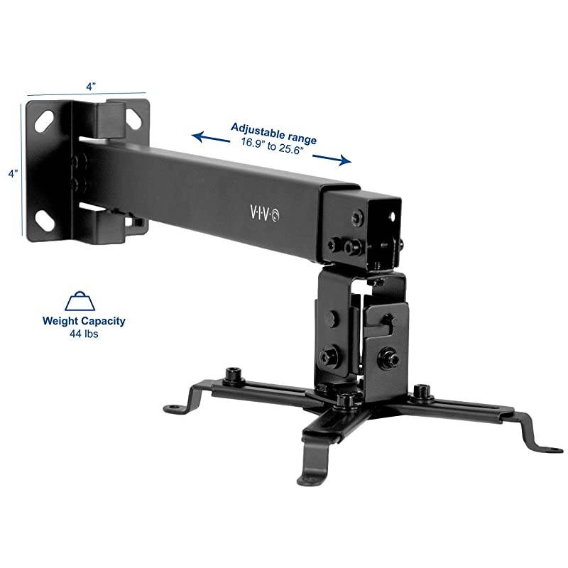 Black Universal Adjustable Wall Ceiling Projector Mount Bracket | Extendable Length Projection MOUNTVP06B
