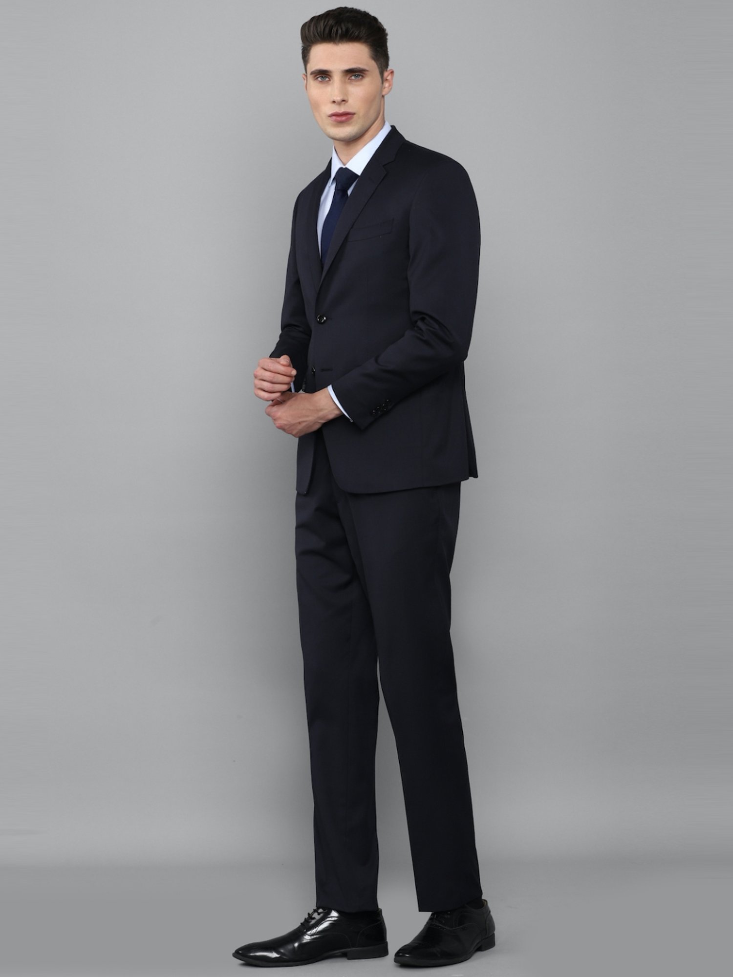 Luxure By Louis Philippe Navy Blue Slim Fit Two Piece Suit