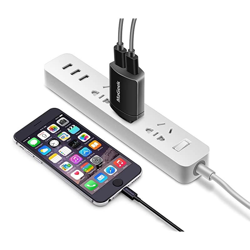 12W 24A Dual Ports USB Travel Wall Charger Power Adapter with UniCharge Technology for iPhone 77 Plus 6s 66 Plus iPad Air 2 Galaxy S7 S7 Edge S6 Note 5 and More Black