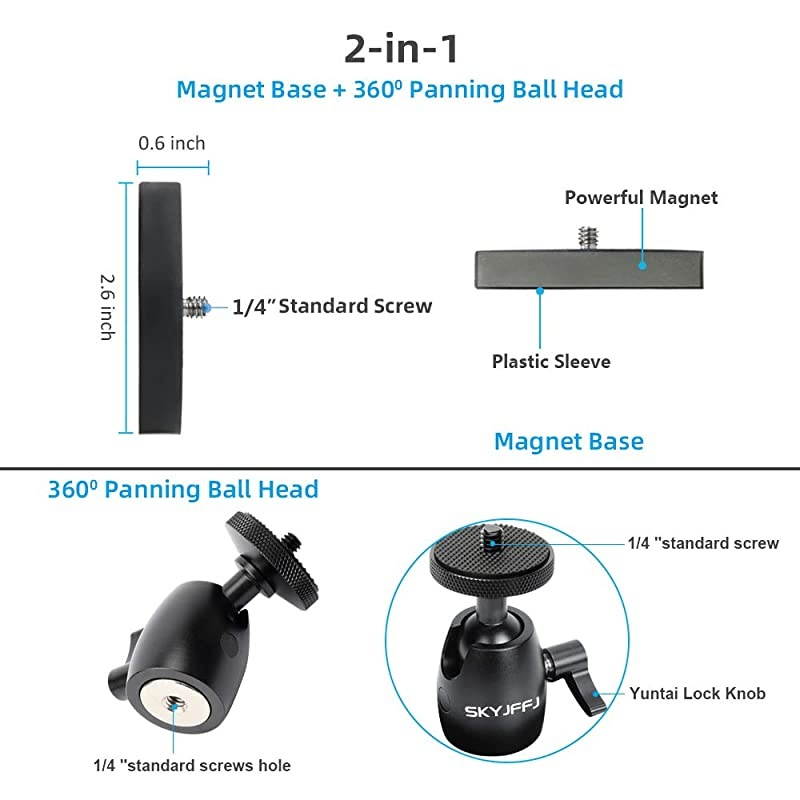 Camera Mount and Camera Stand Foot Nootle Mini Ball Head Heavy Duty Metal Securely Attaches to Steel or Other Surfaces