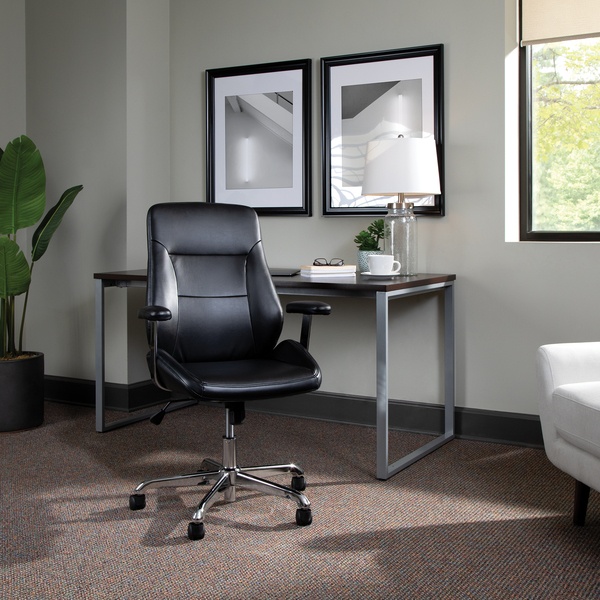 OFM Office Chair, Mid Back Leather Task Chair, in Black (730-L-BLK)