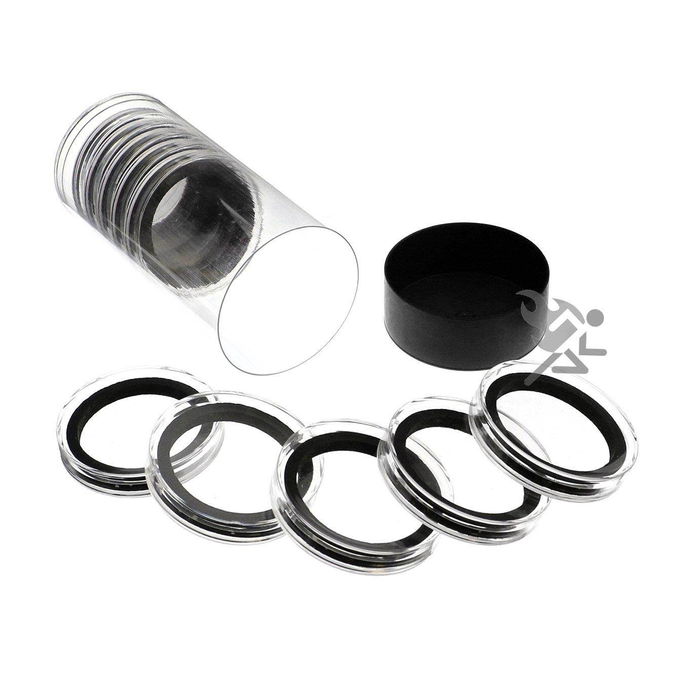 Black Capsule Tube & 10 Air-Tite High Relief 40mm Black Ring Coin Holders for Elemetal Rounds