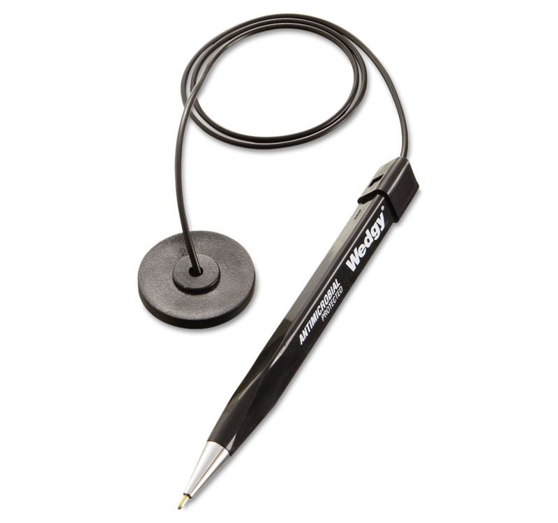 MMF Industries&trade; Wedgy Antimicrobial Coil Ballpoint Counter Pen with Round Base Blue Ink Medium 28408