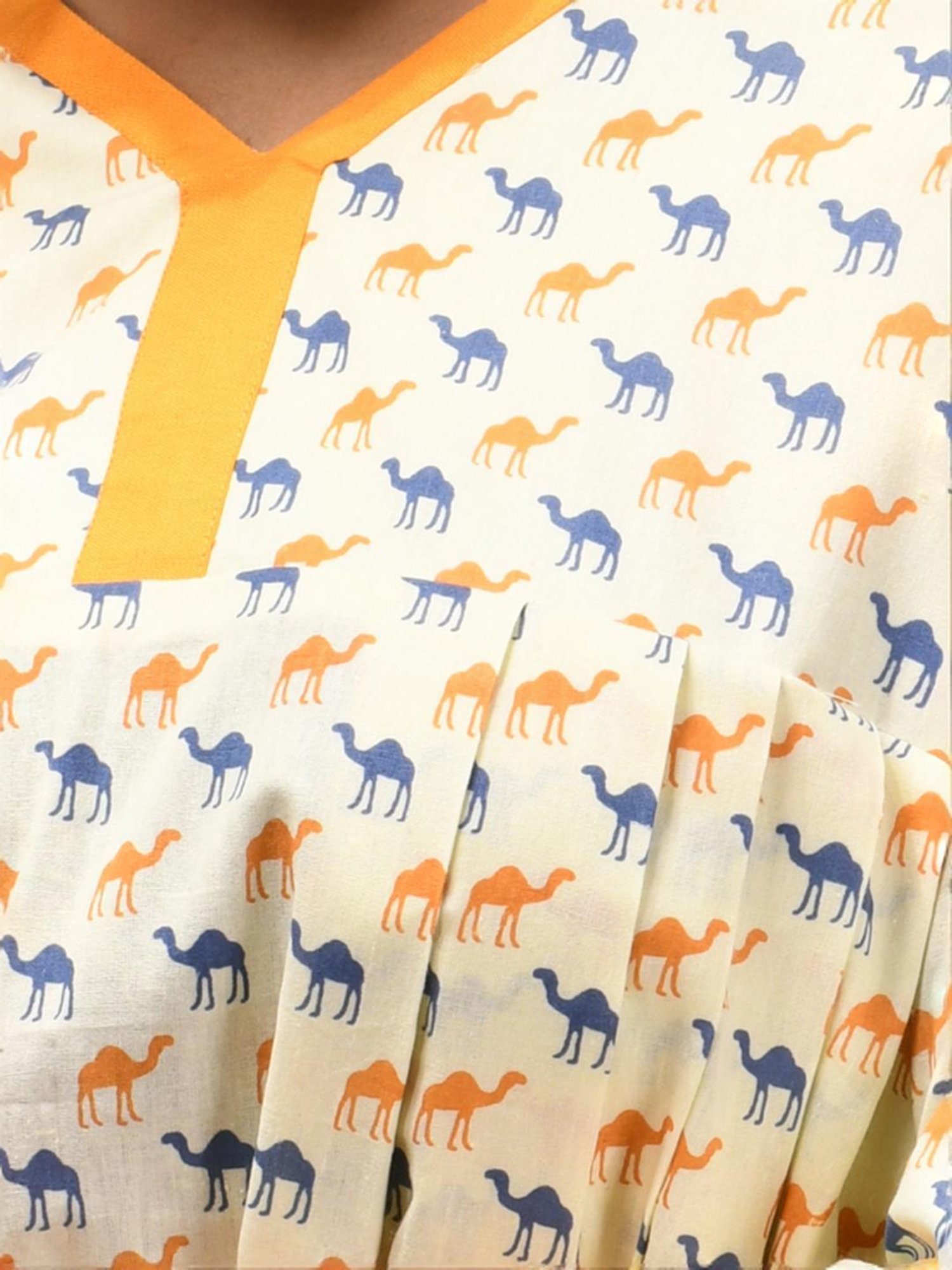 Charukriti Beige & Yellow Cotton Printed Kurta Salwaar Set