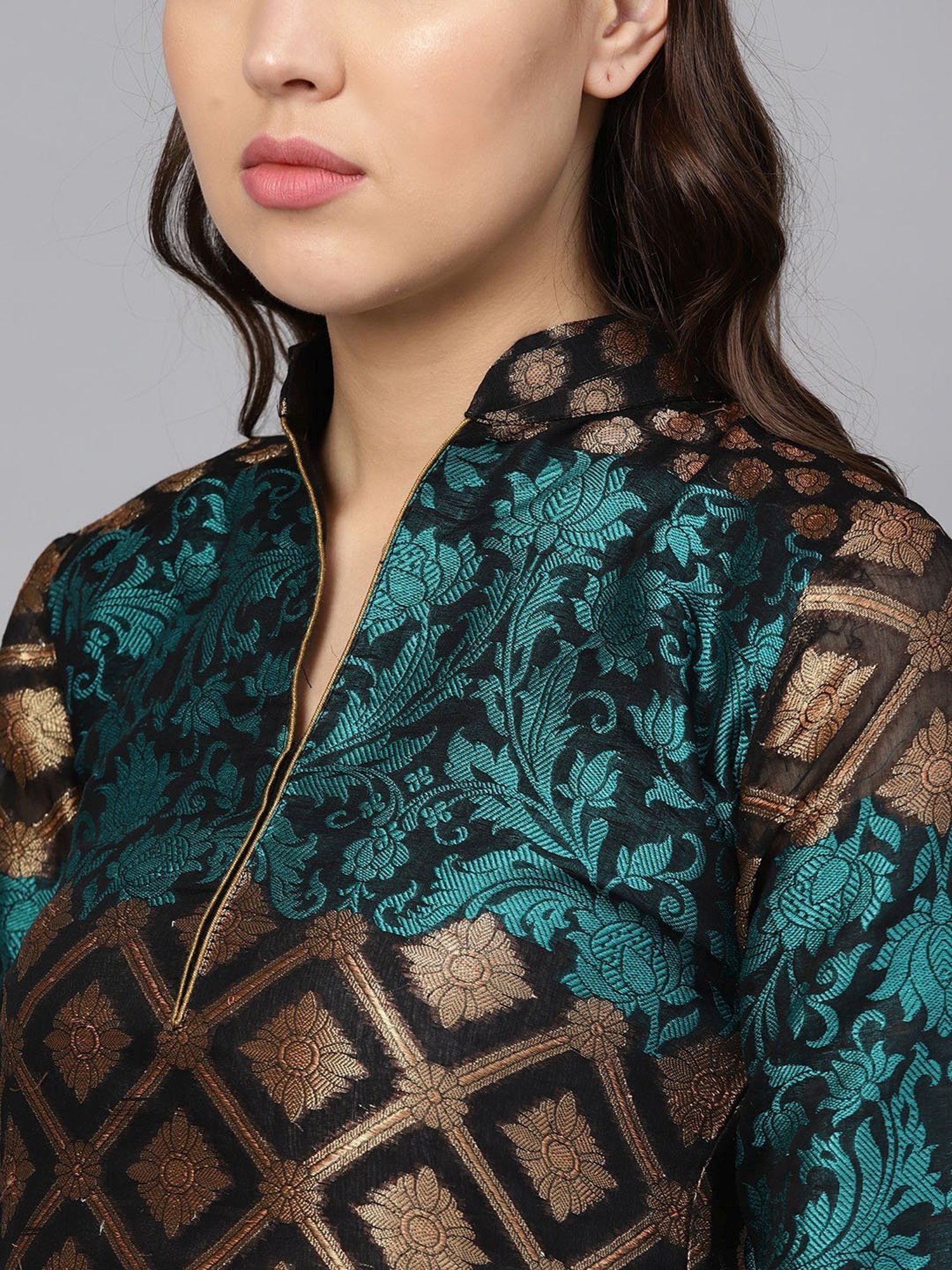 Chhabra 555 Black & Blue Woven Pattern Kurta Pant Set With Dupatta