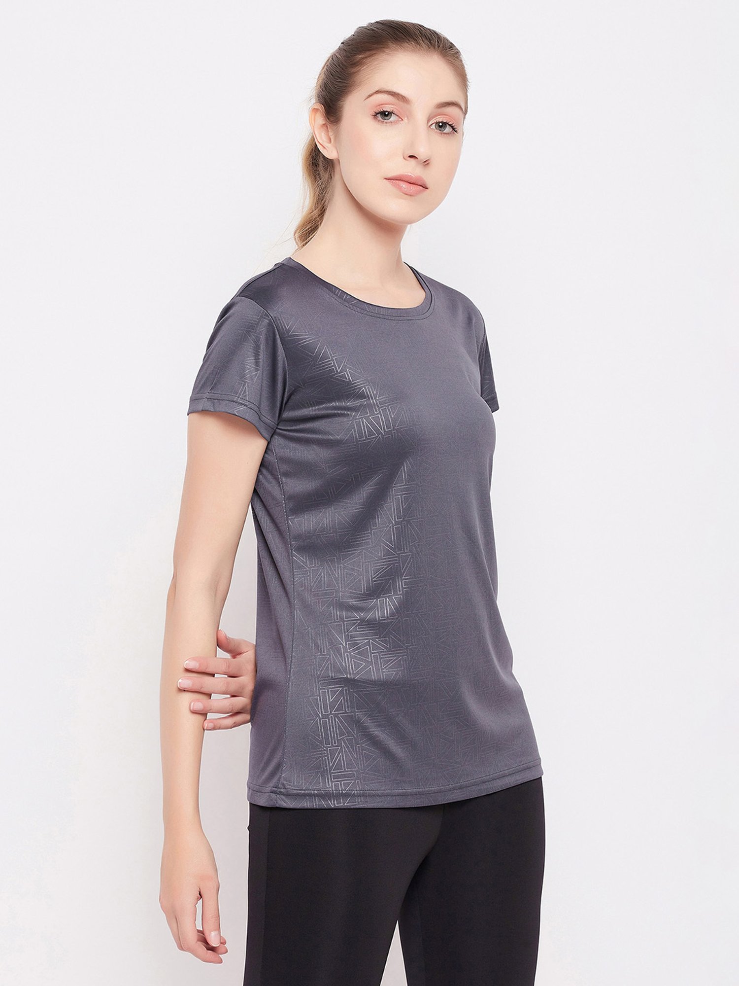 Clovia Dark Grey Active T-Shirt